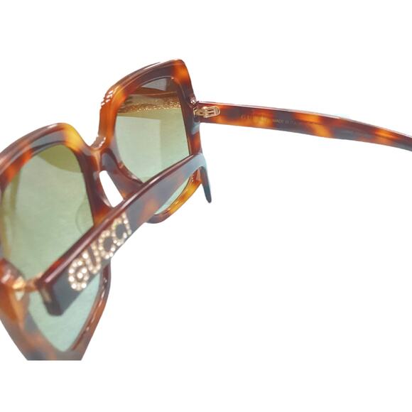 Gucci Oversized Rectangular GG0418S Sunglasses with Crystal Temples in Tortoise - Picture 4 of 5